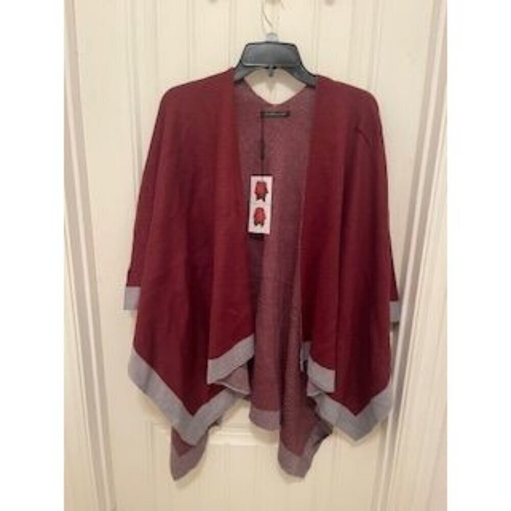 Do Everything In Love WOMEN'S Burgundy &‎ Gray Ruana With Strap NWT